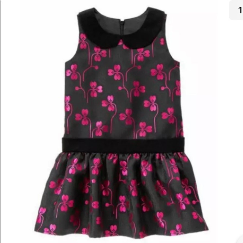 Gymboree 6/7 Holiday Gems Christmas Dress Satin Black Drop Waist Sleeveless Pink